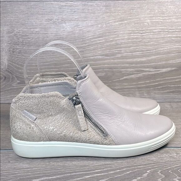 Ecco Soft Low Cut Zip Womens Sz 7/EU 38 Gray Rose Leather Mid Comfort Ankle Boot - Picture 1 of 10